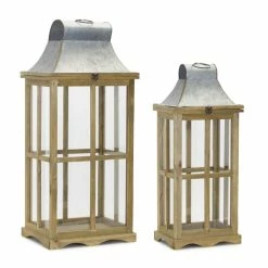 Coupon 🌟 Wood & Zinc Lantern Set, 24" & 29.5" by Melrose 🌟
