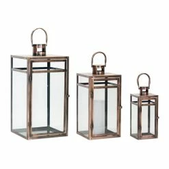 Promo ❤️ Copper Lantern Set, 11.75", 16" & 20.5" by Melrose 👏