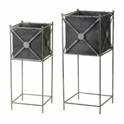 Cheap 🎁 Black Planter with Stand Set, 28" & 32" by Melrose ⭐