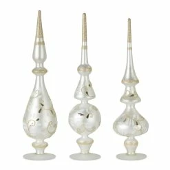 Cheapest 🥰 16.75" White with Gold Swirl Glass Finial Accent Set by Melrose ✔️
