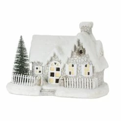 Hot Sale 👍 11.5" White 🎁 Christmas Cottage with Tree by Melrose ✔️