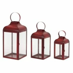 Cheap 🌟 Red Iron Lantern Set, 10", 12.75" & 16" by Melrose 😉