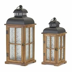 Brand new 😀 Brown Wood & Metal Lantern Set, 14.5" & 19.25" by Melrose ✨