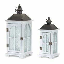 Flash Sale 💯 White Wood & Metal Lantern Set, 14.5" & 19.25" by Melrose 🛒