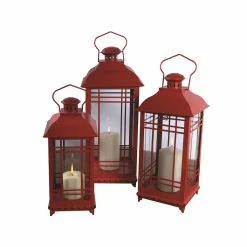 Cheap 🧨 Red Metal Lantern Set, 14", 17" & 20" by Melrose 😀