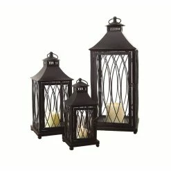 Hot Sale ⭐ Contemporary Black Metal Lantern Set, 11", 16" & 23" by Melrose 🎁