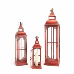 Deals 🤩 Ornate Red Metal Lantern Set, 20", 28" & 37" by Melrose 🎁