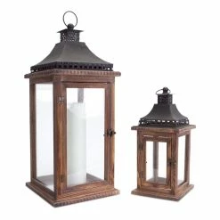 Outlet ❤️ Wood, Iron & Glass Candle Lantern Set by Melrose 🎁