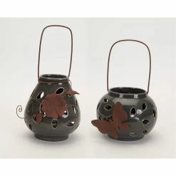 Best deal 👍 Gray and Rust Ceramic & Metal Leaf Pattern Lantern Set, 6.25'' & 7.75'' by Melrose 🔔