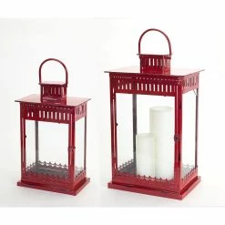 Best reviews of 🎁 Red Metal & Glass Lantern Set, 20'' & 25'' by Melrose 😍