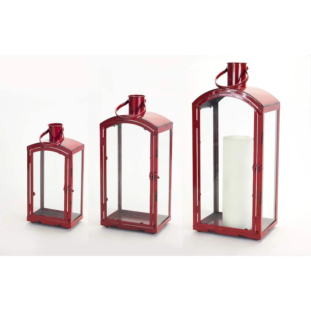 Outlet π€© Red Metal & Glass Lantern Set, 15'', 19'' & 25'' by Melrose π 3 Outlet π€© Red Metal & Glass Lantern Set, 15'', 19'' & 25'' by Melrose π