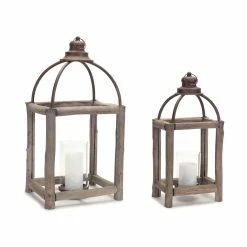 Budget 🔔 Natural and Copper Wood, Metal & Glass Lantern Set, 20.5'' & 26'' by Melrose 😉