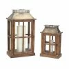 Buy 🛒 Natural and Gray Wood, Metal & Glass Lantern Set, 13.5'' & 20'' by Melrose ✨ -Melrose Shop D647282S 1