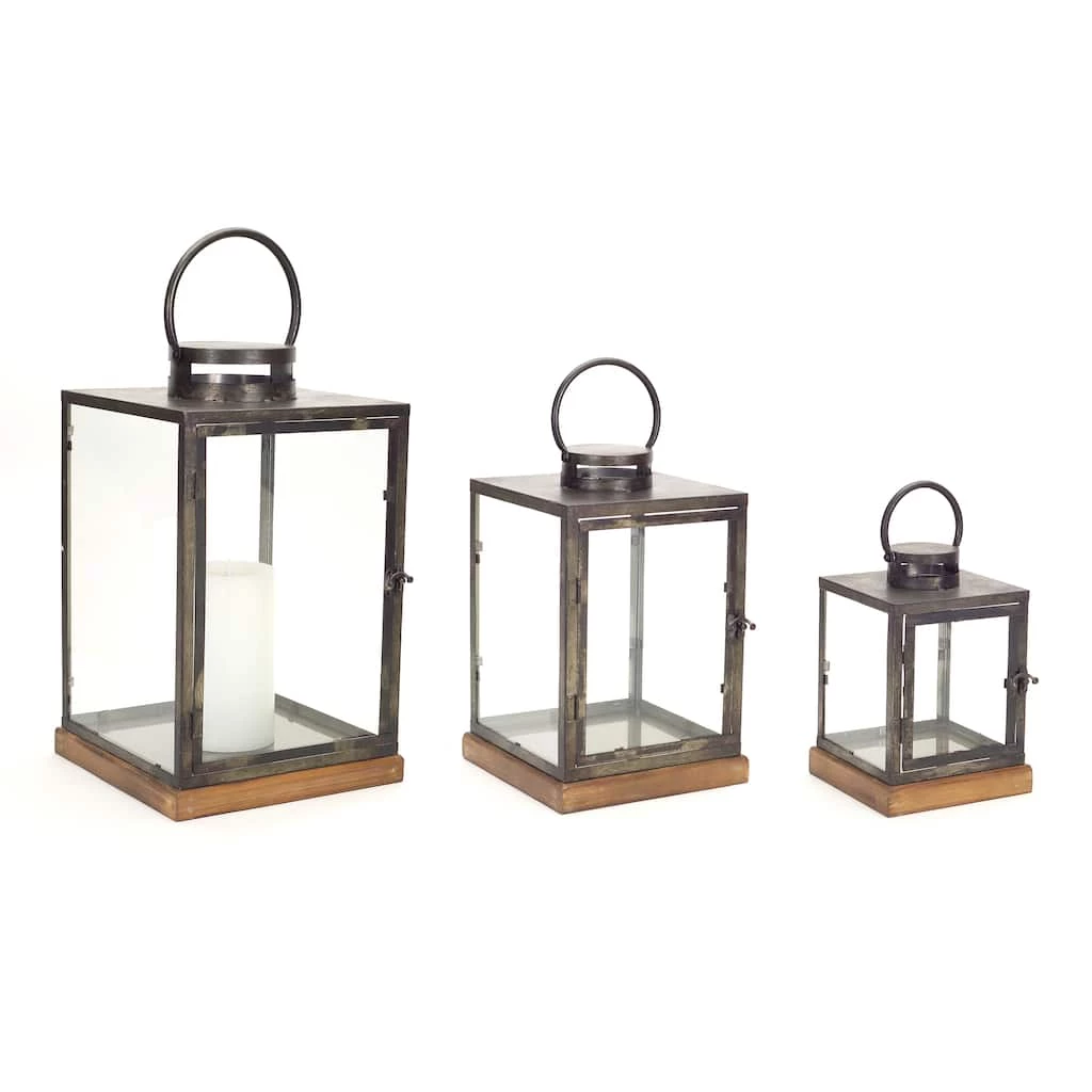 Budget β¨ Natural and Pewter Wood, Metal & Glass Lantern Set, 12'', 16.5'' & 21.5'' by Melrose π― 3 Budget β¨ Natural and Pewter Wood, Metal & Glass Lantern Set, 12'', 16.5'' & 21.5'' by Melrose π―