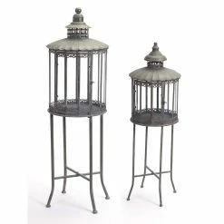 Best Sale 💯 Antique Brown Metal & Glass Lantern with Stand Set, 32'' & 53'' by Melrose 🎉