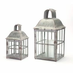 Budget ⭐ Gray Metal & Glass Lantern Set, 14'' & 20.25'' by Melrose 🛒