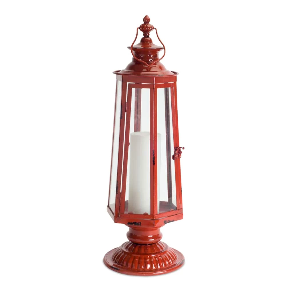 Cheap β¨ 24'' Red Metal & Glass Lantern by Melrose π₯° 3 Cheap β¨ 24'' Red Metal & Glass Lantern by Melrose π₯°