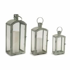 Brand new ⌛ Aqua Metal & Glass Lantern Set, 12.5'', 16.5'', 21'' by Melrose 🎁