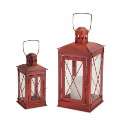 Top 10 🎉 Rustic Red Metal & Glass Lantern Set, 7.75'' & 12'' by Melrose ⭐