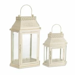Buy 🔥 Rustic Ivory Metal & Glass Lantern Set, 10.5'' & 17'' by Melrose ✨