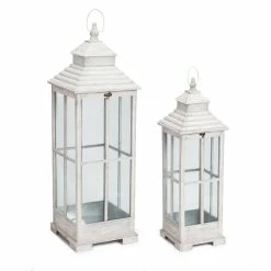 Cheapest 💯 White and Gray Metal & Glass Lantern Set, 28'' & 38'' by Melrose 🔔