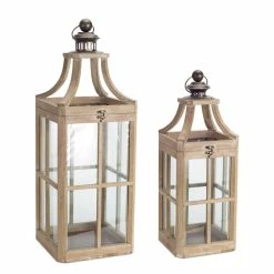 Cheapest 🧨 Natural and Copper Wood, Metal & Glass Lantern Set, 23'' & 29.5'' by Melrose 👍