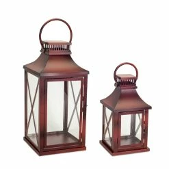 Best reviews of 🔔 Rustic Red Metal & Glass Lantern Set, 14'' & 20'' by Melrose 🎁