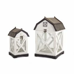 Flash Sale ❤️ Wood & Glass Barn Lantern Set, 10.5" & 14.5" by Melrose 🥰