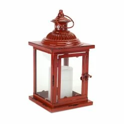 Outlet 👍 13" Rustic Red Metal & Glass Lantern by Melrose 👍