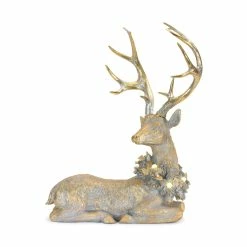 New 🥰 Gold Lounging Deer LED Figurine Set, 21" & 21.75" by Melrose 🤩 -Melrose Shop D663196S 3