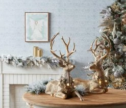 New 🥰 Gold Lounging Deer LED Figurine Set, 21" & 21.75" by Melrose 🤩 -Melrose Shop D663196S 4