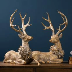 New 🥰 Gold Lounging Deer LED Figurine Set, 21" & 21.75" by Melrose 🤩 -Melrose Shop D663196S 5