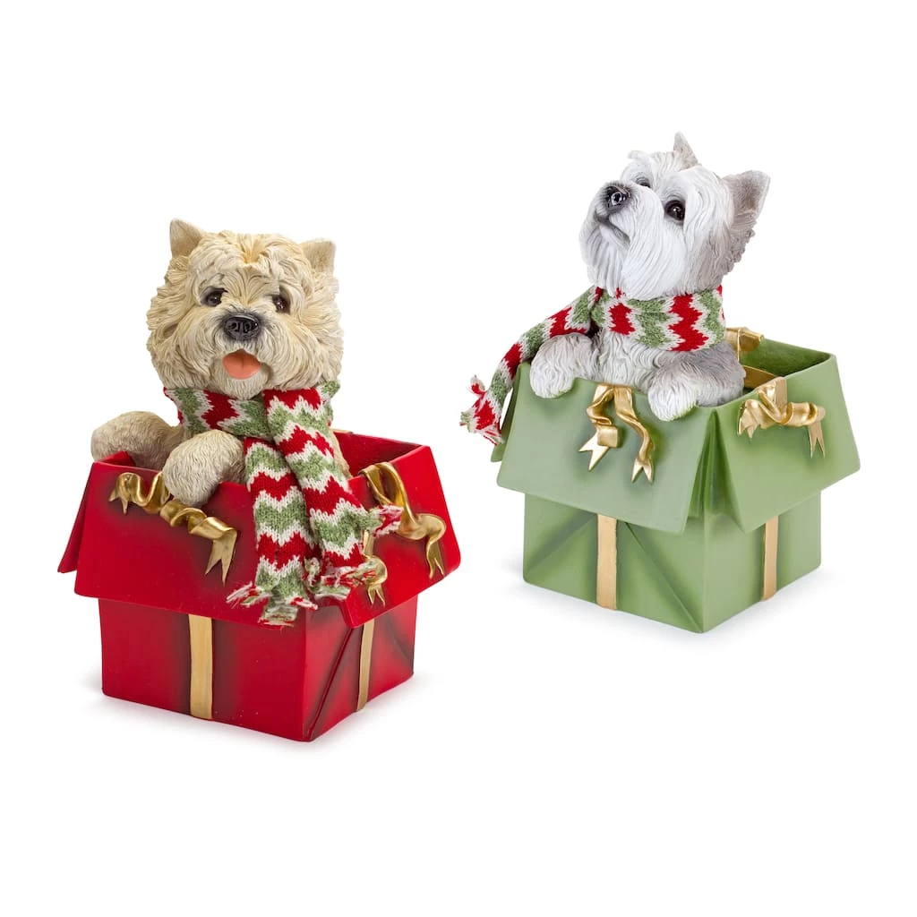 Outlet ⭐ Dog in Present Figurine Set, 11" & 11.5" by Melrose ❤️ 3 Outlet ⭐ Dog in Present Figurine Set, 11" & 11.5" by Melrose ❤️