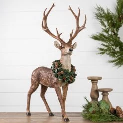 New 🛒 Deer with Wreath Figurine Set, 28" & 28.5" by Melrose 🧨 -Melrose Shop D663202S 5