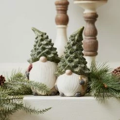 Promo 🥰 7" Holiday Gnome with Tree Hat Terra Cotta Figurine Set by Melrose 🧨 -Melrose Shop D663216S 4