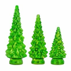 Flash Sale 🛒 Green LED Glass ❄ Christmas Tree Set, 10", 13.25" & 15.5" by Melrose 🛒