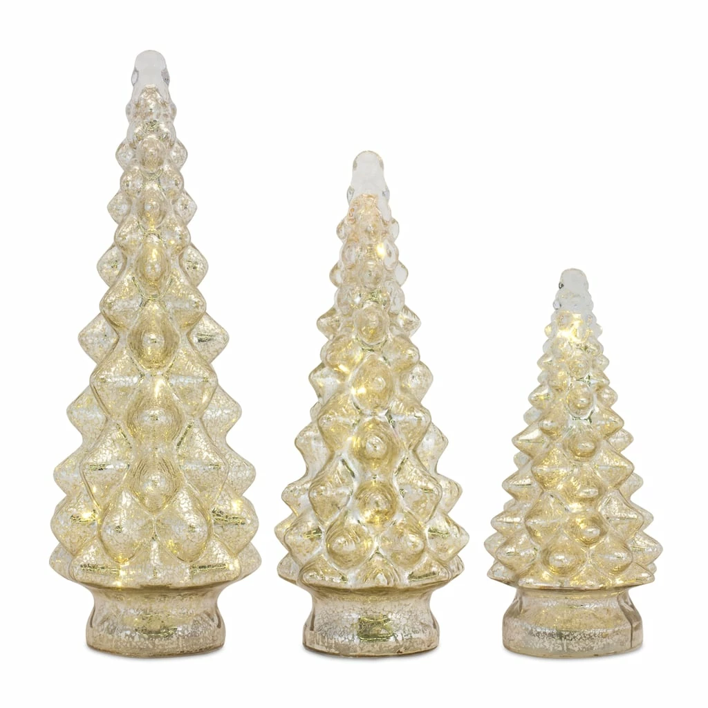 Brand new π Silver LED Glass π Christmas Tree Set, 10", 13.25" & 15.5" by Melrose π 3 Brand new π Silver LED Glass π Christmas Tree Set, 10", 13.25" & 15.5" by Melrose π
