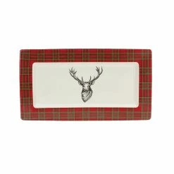Flash Sale ✨ 13.25" Plaid Deer Platters, 2ct. by Melrose 🔥 -Melrose Shop D663264S 1