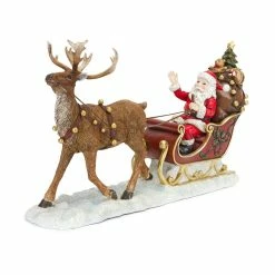 Best Pirce 😀 19" Resin Santa With Sleigh & Deer Figurine by Melrose 🎁
