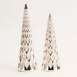 Hot Sale ✔️ Silver & White Glass Holiday Cone Tree Décor Set, 9.5" & 12" by Melrose ❤️ -Melrose Shop D663335S 2